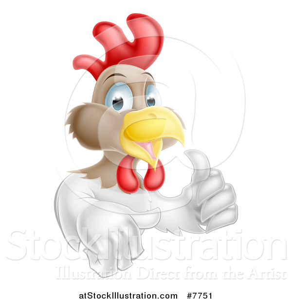 Vector Illustration of a Happy White and Brown Chicken or Rooster Giving a Thumb up