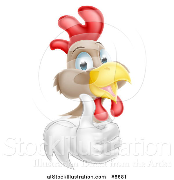 Vector Illustration of a Happy White and Brown Chicken or Rooster Giving a Thumb up