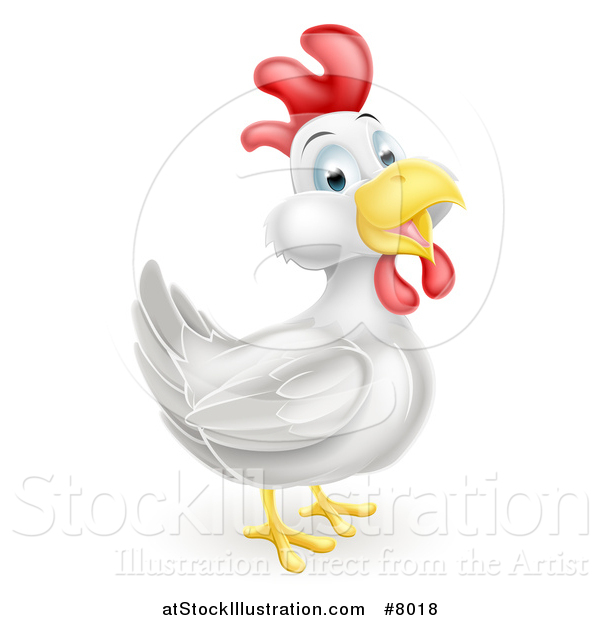 Vector Illustration of a Happy White Chicken or Rooster