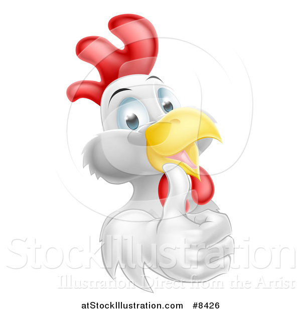 Vector Illustration of a Happy White Chicken or Rooster Giving a Thumb up