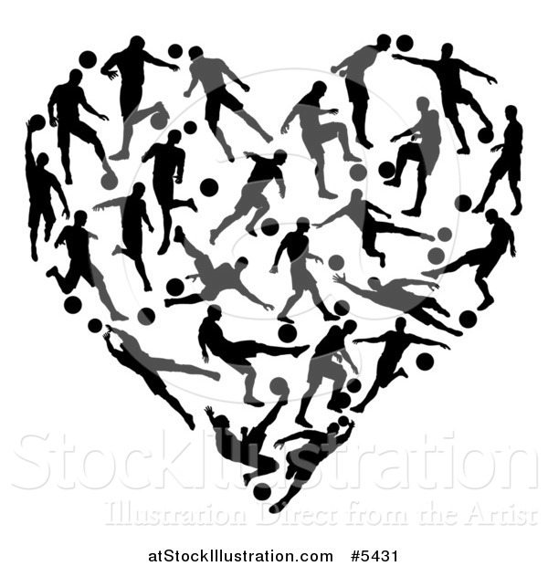 Vector Illustration of a Heart Formed of Silhouetted Soccer Players