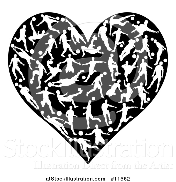 Vector Illustration of a Heart Made of White Silhouetted Soccer Players in Action