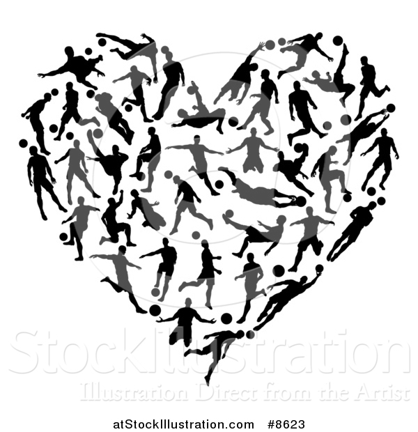 Vector Illustration of a Heart of Black Silhouetted Soccer Players