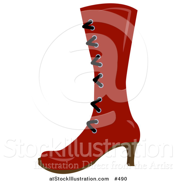 Vector Illustration of a High Red Boot with Laces and a Heel