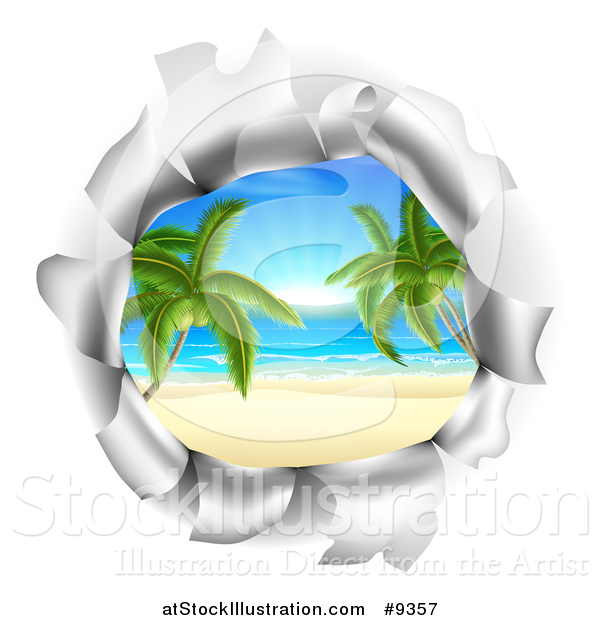 Vector Illustration of a Hole in a 3d Wall, Revealing a Tropical Beach