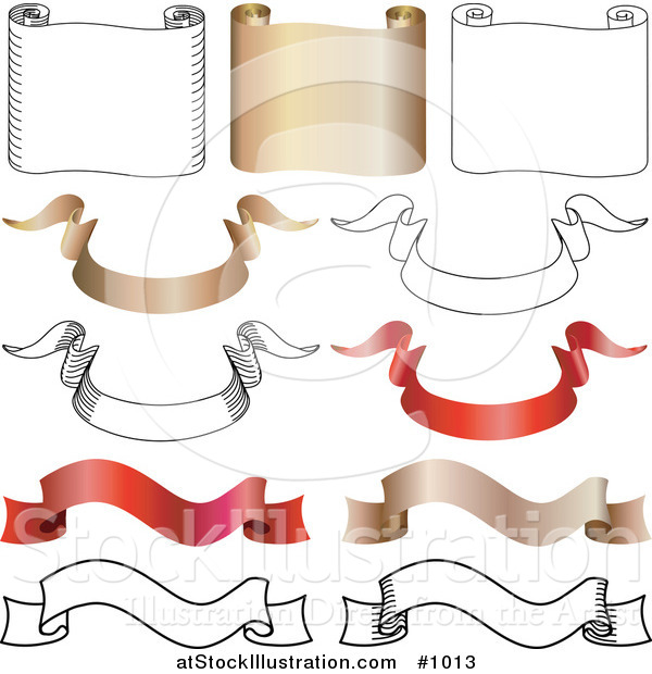 Vector Illustration of a Horizontal Scrolls and Banners Collection Version 4