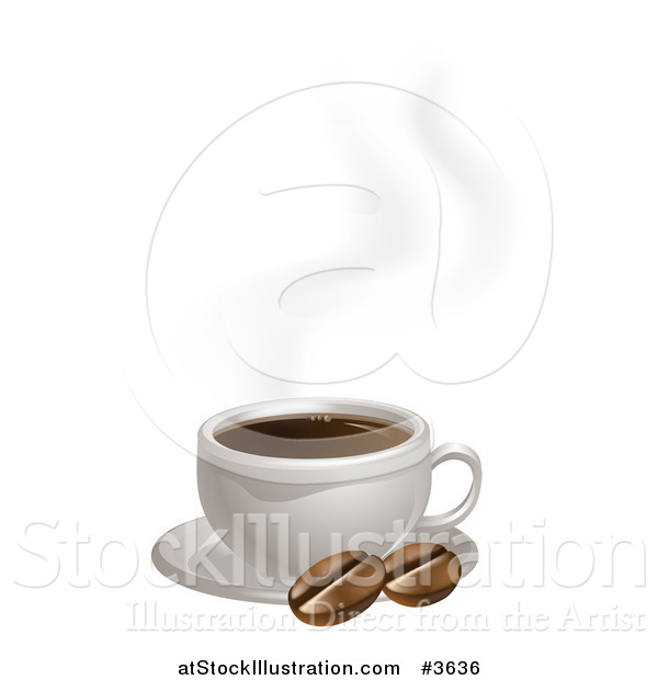 Vector Illustration of a Hot Cup of Coffee with Beans