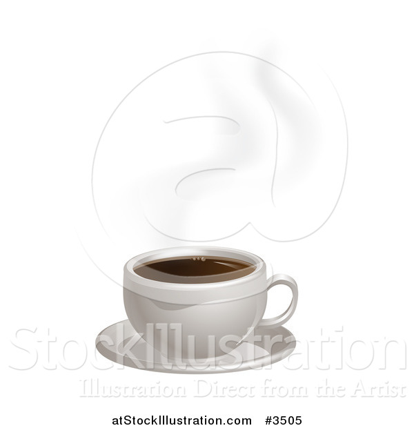 Vector Illustration of a Hot Cup of Coffee with Steam and a Saucer
