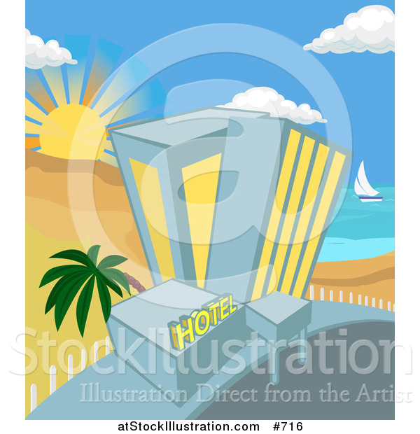 Vector Illustration of a Hotel on a Tropical Beachfront