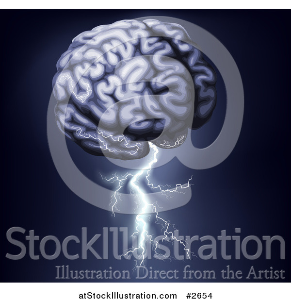 Vector Illustration of a Human Brain with Lightning Shooting from the Bottom