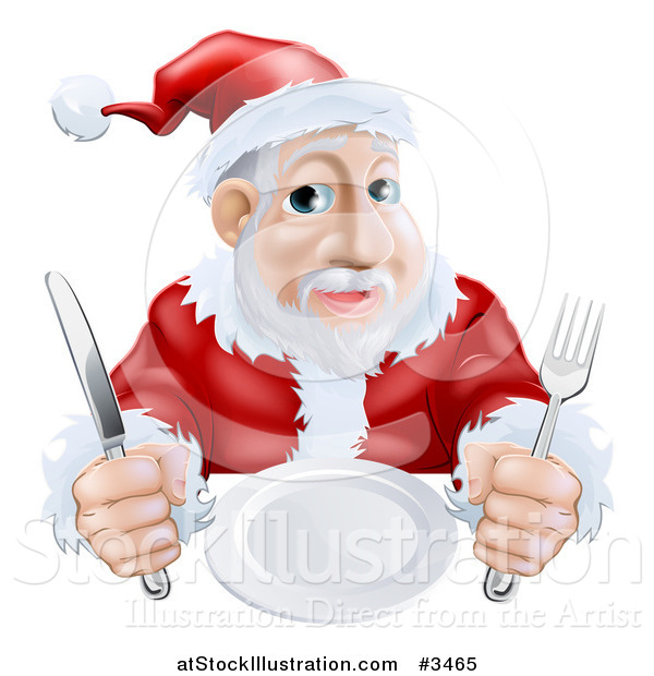 Vector Illustration of a Hungry Santa Waiting for His Dinner