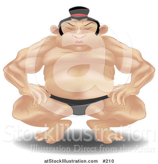 Vector Illustration of a Japanese Sumo Wrestler Crouching