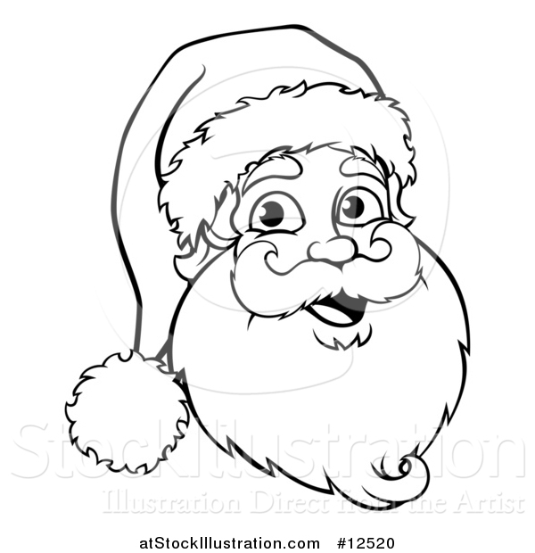 Vector Illustration of a Jolly Santa Face - Outlined Version