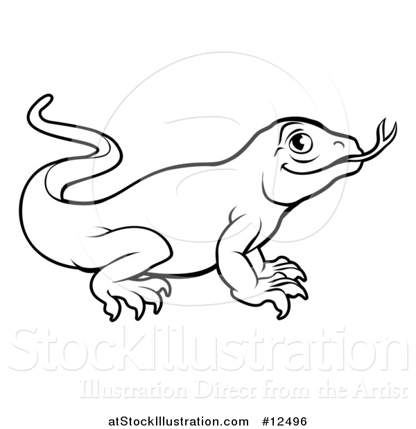 Vector Illustration of a Lineart Komodo Dragon Lizard
