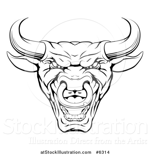 Vector Illustration of a Mad Black and White Bull Mascot Head