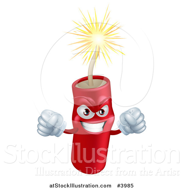 Vector Illustration of a Mad Lit Dynamite Mascot with Fists