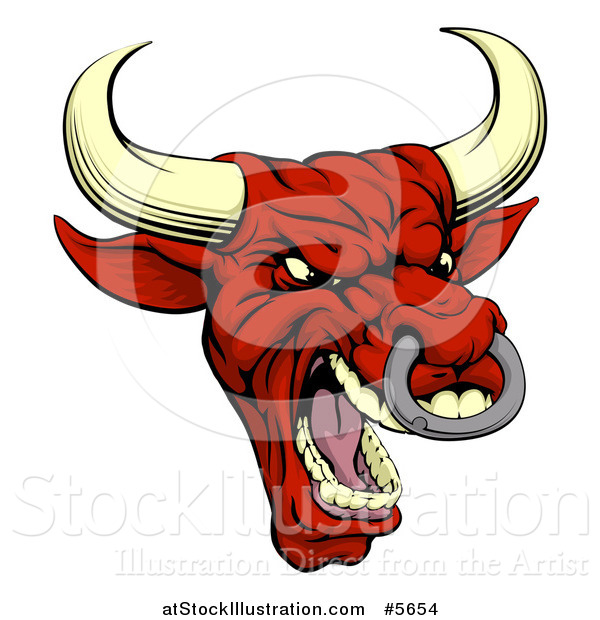 Vector Illustration of a Mad Red Bull with a Nose Ring