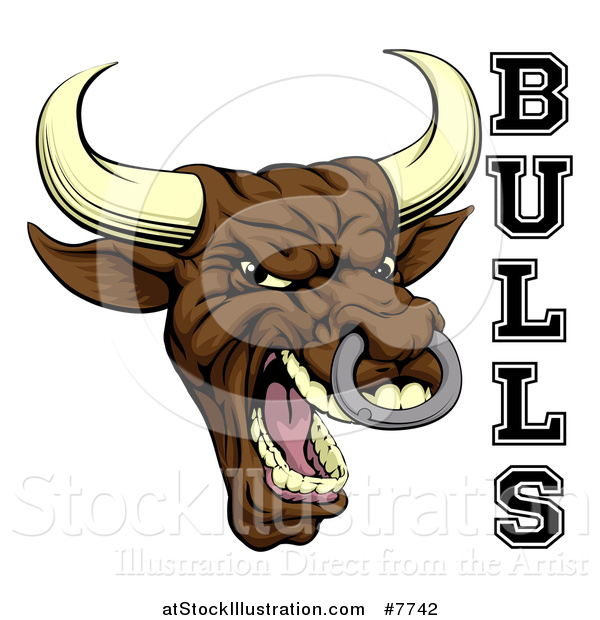 Vector Illustration of a Mad Screaming Brown Bull Mascot Head and Text