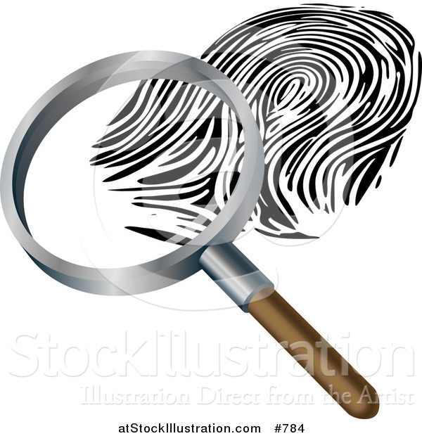 Vector Illustration of a Magnifying Glass Inspecting a Fingerprint