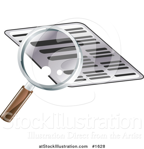 Vector Illustration of a Magnifying Glass Researching a Document