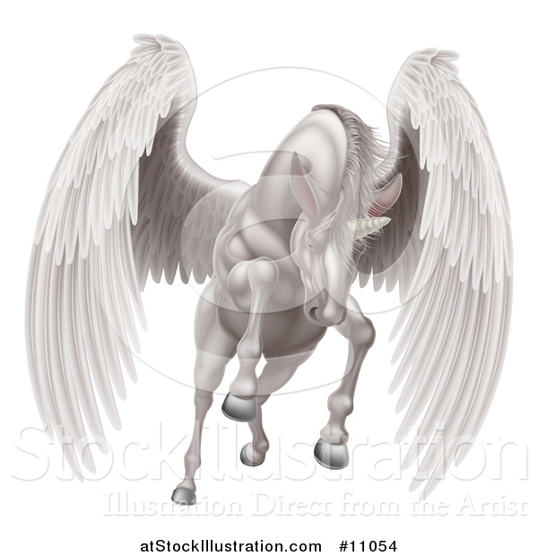 Vector Illustration of a Majestic White Winged Horse Pegasus Flying Forward