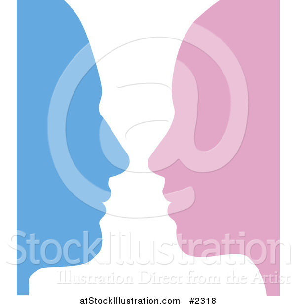 Vector Illustration of a Male and Female Face Profiles Facing Each Other