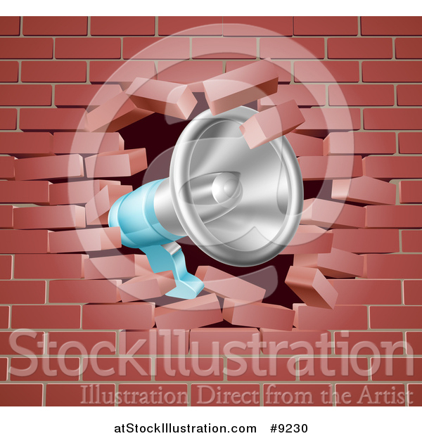 Vector Illustration of a Megaphone Breaking Through a Brick Wall