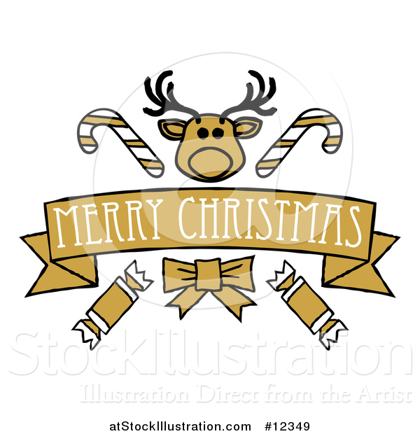Vector Illustration of a Merry Christmas Banner with a Reindeer, Crackers and Candy Canes
