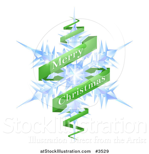 Vector Illustration of a Merry Christmas Greeting Banner Around a Snowflake