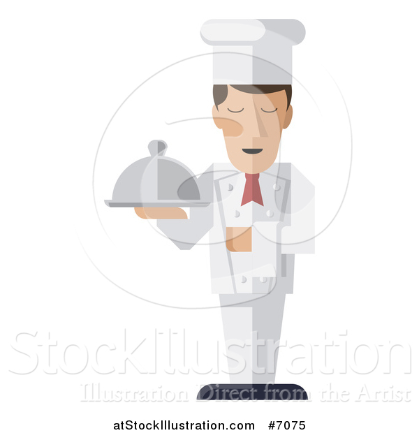 Vector Illustration of a Modern Design Male Chef Holding a Cloth Napkin and Cloche Platter