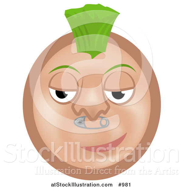 Vector Illustration of a Mohawk Emoticon with Safety Pin Nose Piercing - Tan Version