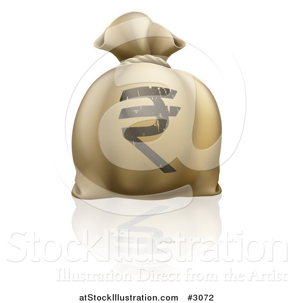 Vector Illustration of a Money Bag with a Rupee Symbol and Reflection