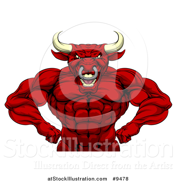 Vector Illustration of a Muscular Brown Red Man Mascot Flexing, from the Waist up