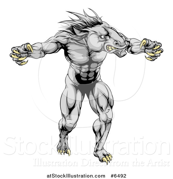 Vector Illustration of a Muscular Fierce Horse Man Mascot with Claws