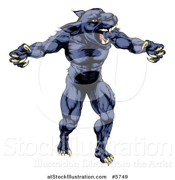 Vector Illustration of a Muscular Panther Man Mascot Attacking