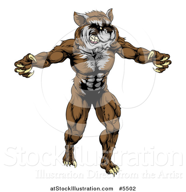 Vector Illustration of a Muscular Raccoon Mascot Standing Upright