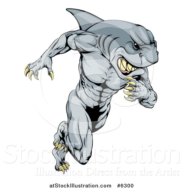 Vector Illustration of a Muscular Shark Man Mascot Running