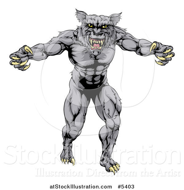 Vector Illustration of a Muscular Vicious Wolf