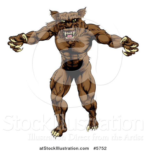 Vector Illustration of a Muscular Wolf Man Attacking