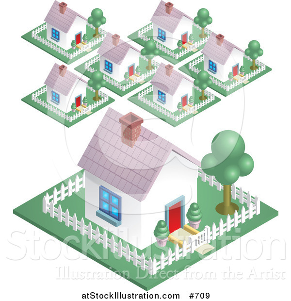 Vector Illustration of a Neighborhood in a Suburban Residential Subdivision Housing Area