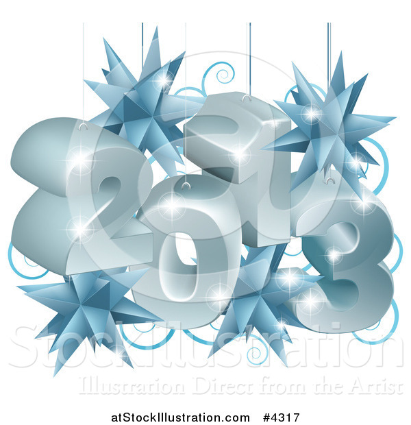 Vector Illustration of a New Year 2013 Suspended with Christmas Star Ornaments