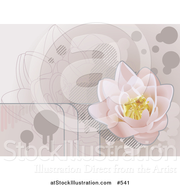 Vector Illustration of a Pale Pink Lotus Waterlily Grunge Background