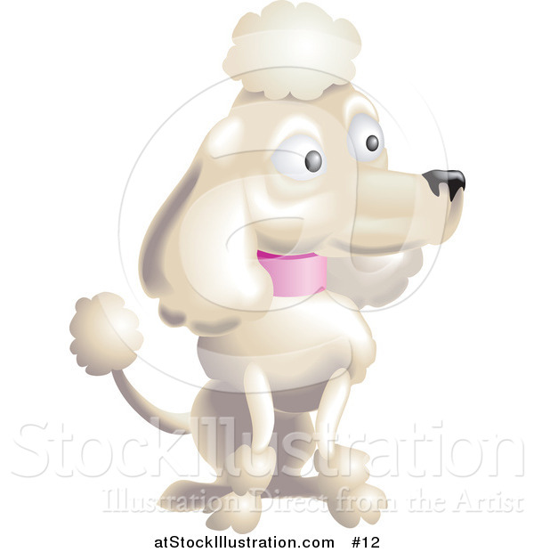 Vector Illustration of a Pampered White Female Poodle with a Pink Collar and Pompoms