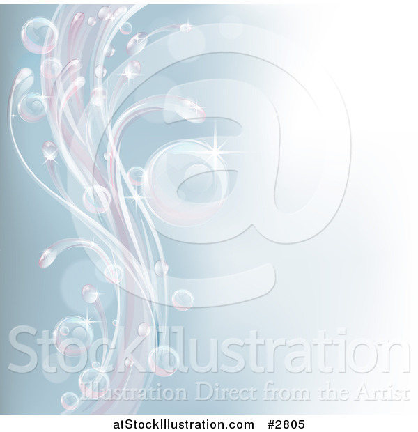 Vector Illustration of a Pastel Blue Background with Air Bubbles and Waves