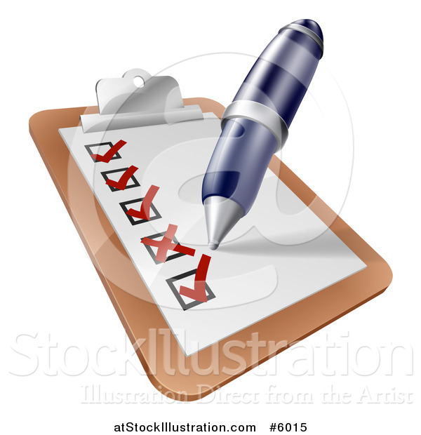 Vector Illustration of a Pen Checking off Items on a Clipboard