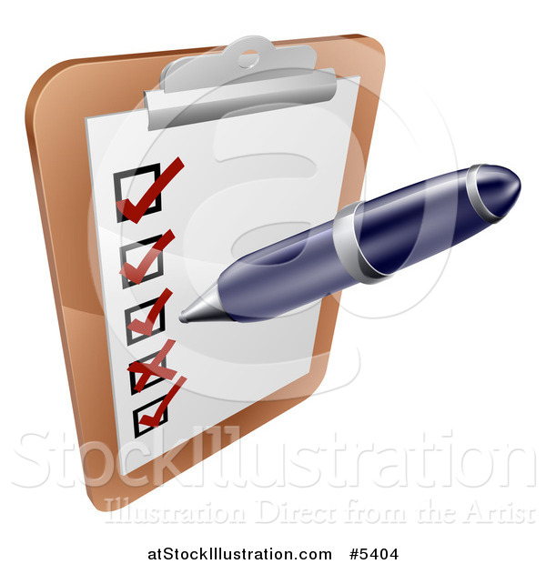 Vector Illustration of a Pen Checking on Items on a Clipboard