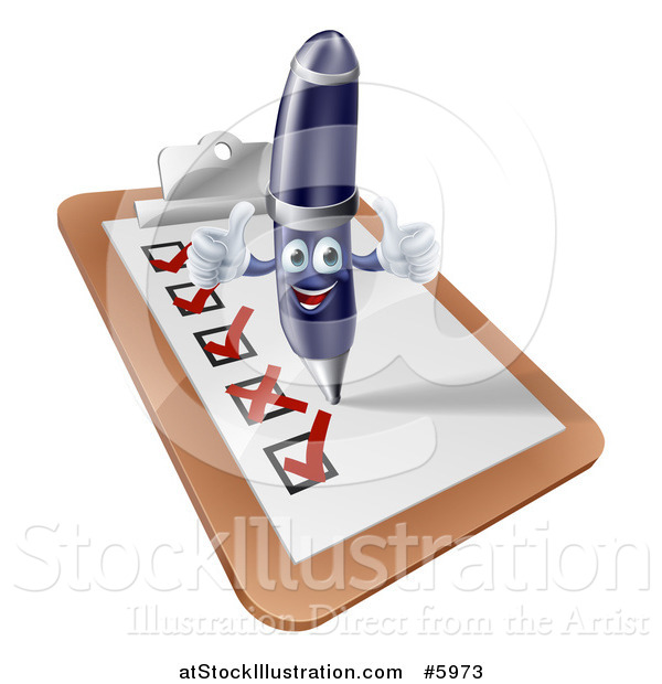 Vector Illustration of a Pen Completing a Survey and Giving Two Thumbs up