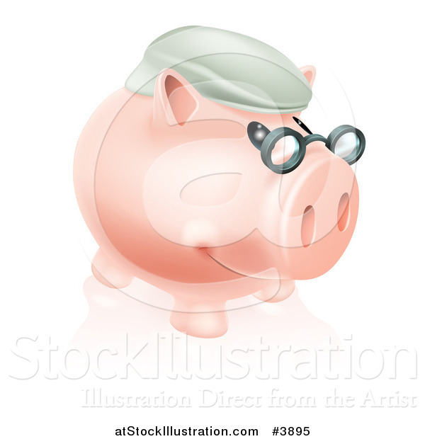 Vector Illustration of a Pension Piggy Bank with Glasses and a Hat