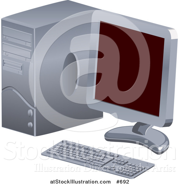 Vector Illustration of a Personal Desktop Computer with a Flat Screen