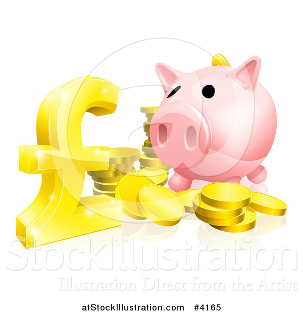Vector Illustration of a Piggy Bank with Gold Coins and a Pound Sterling Symbol